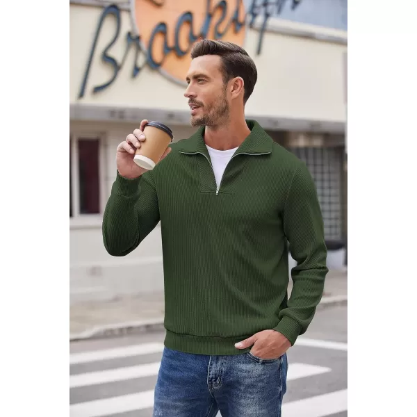 COOFANDY Men's Quarter Zip Up Pullover Slim Fit Mock Neck Long Sleeve Sweaters Casual Corduroy Polo Sweatshirt