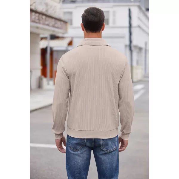 COOFANDY Men's Quarter Zip Up Pullover Slim Fit Mock Neck Long Sleeve Sweaters Casual Corduroy Polo Sweatshirt