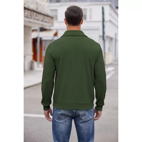 COOFANDY Men's Quarter Zip Up Pullover Slim Fit Mock Neck Long Sleeve Sweaters Casual Corduroy Polo Sweatshirt