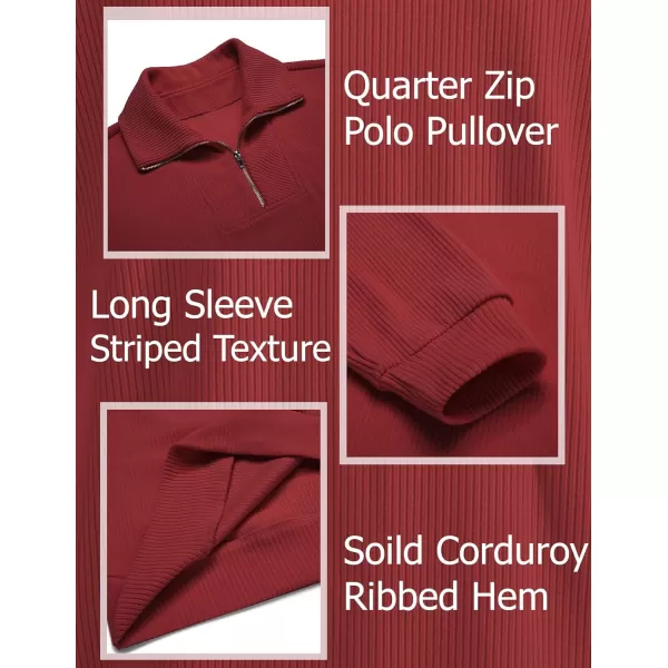 COOFANDY Men's Quarter Zip Up Pullover Slim Fit Mock Neck Long Sleeve Sweaters Casual Corduroy Polo Sweatshirt