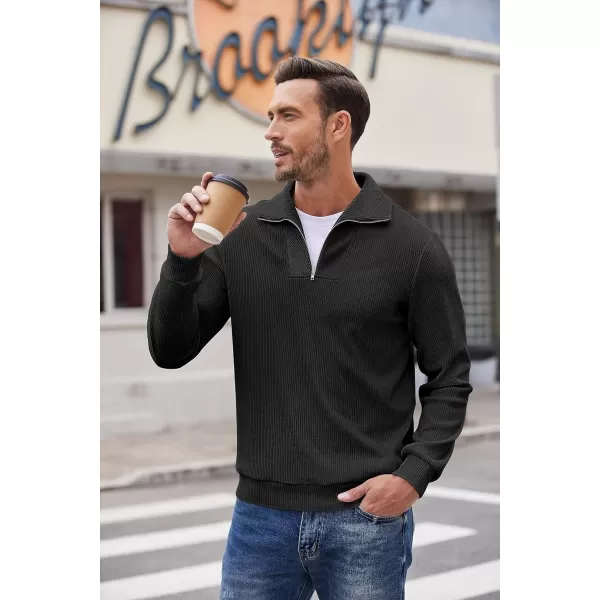 COOFANDY Men's Quarter Zip Up Pullover Slim Fit Mock Neck Long Sleeve Sweaters Casual Corduroy Polo Sweatshirt