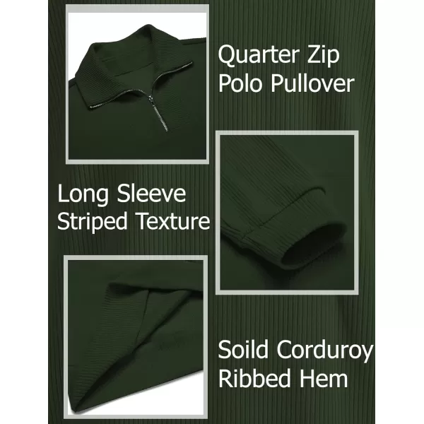 COOFANDY Men's Quarter Zip Up Pullover Slim Fit Mock Neck Long Sleeve Sweaters Casual Corduroy Polo Sweatshirt