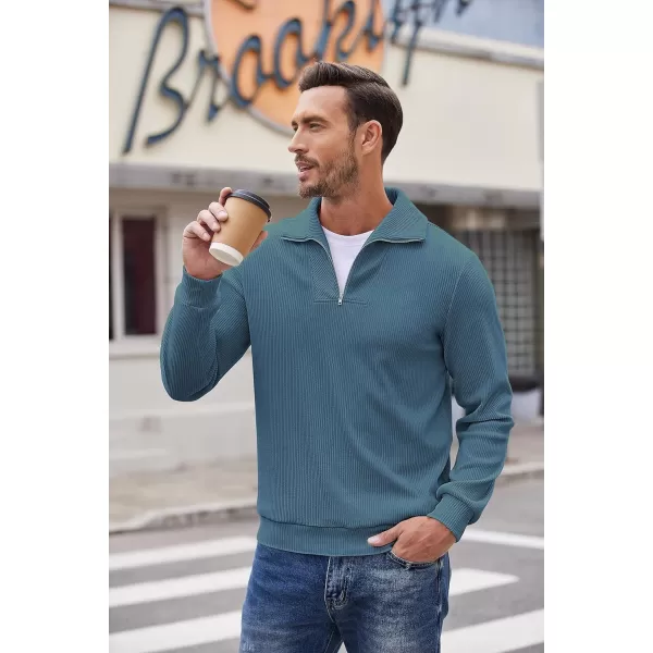 COOFANDY Men's Quarter Zip Up Pullover Slim Fit Mock Neck Long Sleeve Sweaters Casual Corduroy Polo Sweatshirt