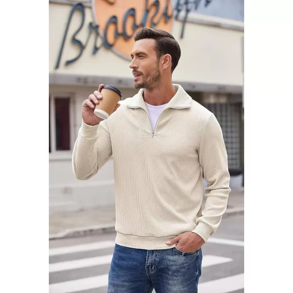 COOFANDY Men's Quarter Zip Up Pullover Slim Fit Mock Neck Long Sleeve Sweaters Casual Corduroy Polo Sweatshirt