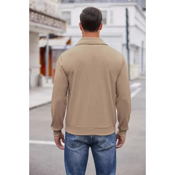 COOFANDY Men's Quarter Zip Up Pullover Slim Fit Mock Neck Long Sleeve Sweaters Casual Corduroy Polo Sweatshirt