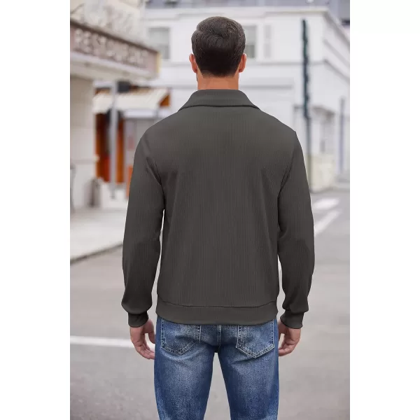 COOFANDY Men's Quarter Zip Up Pullover Slim Fit Mock Neck Long Sleeve Sweaters Casual Corduroy Polo Sweatshirt