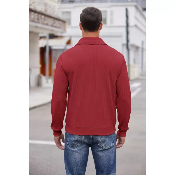 COOFANDY Men's Quarter Zip Up Pullover Slim Fit Mock Neck Long Sleeve Sweaters Casual Corduroy Polo Sweatshirt