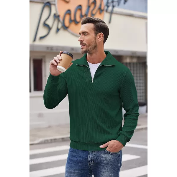 COOFANDY Men's Quarter Zip Up Pullover Slim Fit Mock Neck Long Sleeve Sweaters Casual Corduroy Polo Sweatshirt