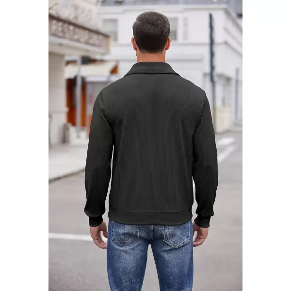 COOFANDY Men's Quarter Zip Up Pullover Slim Fit Mock Neck Long Sleeve Sweaters Casual Corduroy Polo Sweatshirt