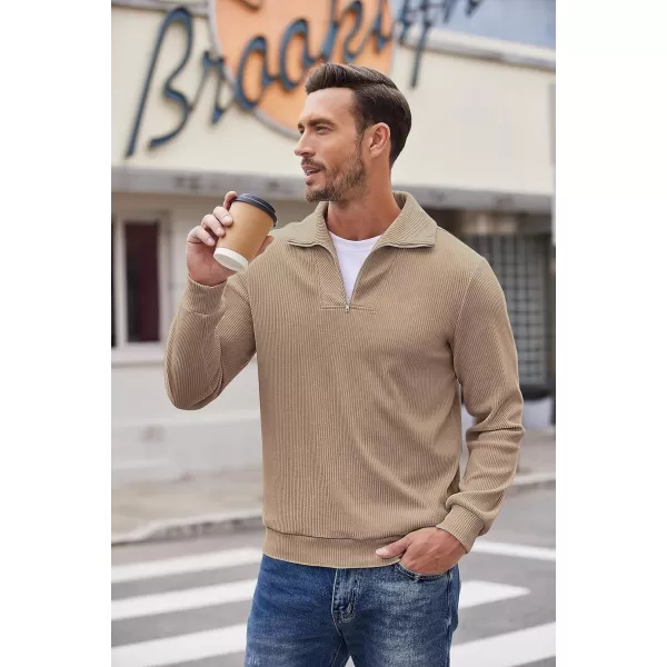 COOFANDY Men's Quarter Zip Up Pullover Slim Fit Mock Neck Long Sleeve Sweaters Casual Corduroy Polo Sweatshirt