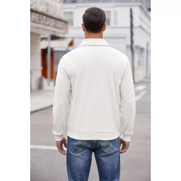 COOFANDY Men's Quarter Zip Up Pullover Slim Fit Mock Neck Long Sleeve Sweaters Casual Corduroy Polo Sweatshirt