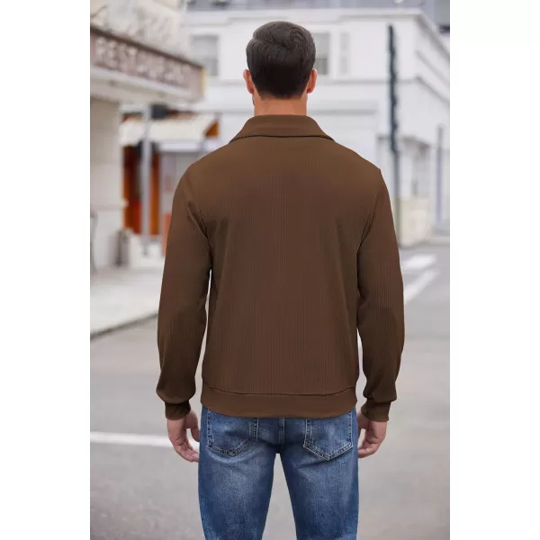 COOFANDY Men's Quarter Zip Up Pullover Slim Fit Mock Neck Long Sleeve Sweaters Casual Corduroy Polo Sweatshirt