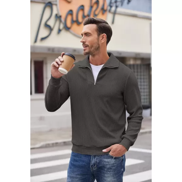 COOFANDY Men's Quarter Zip Up Pullover Slim Fit Mock Neck Long Sleeve Sweaters Casual Corduroy Polo Sweatshirt