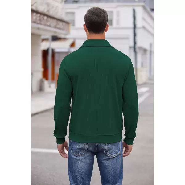 COOFANDY Men's Quarter Zip Up Pullover Slim Fit Mock Neck Long Sleeve Sweaters Casual Corduroy Polo Sweatshirt
