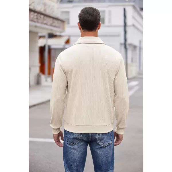 COOFANDY Men's Quarter Zip Up Pullover Slim Fit Mock Neck Long Sleeve Sweaters Casual Corduroy Polo Sweatshirt