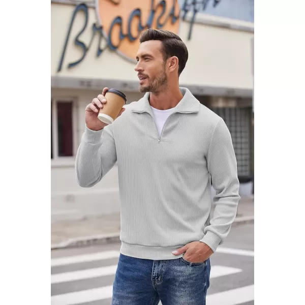 COOFANDY Men's Quarter Zip Up Pullover Slim Fit Mock Neck Long Sleeve Sweaters Casual Corduroy Polo Sweatshirt