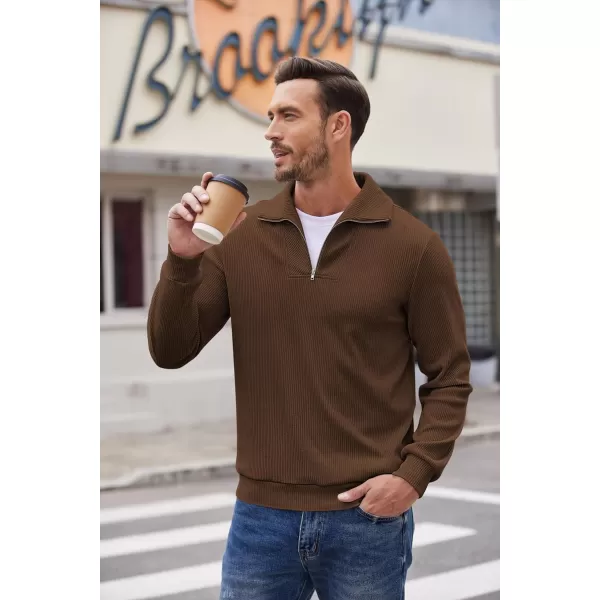 COOFANDY Men's Quarter Zip Up Pullover Slim Fit Mock Neck Long Sleeve Sweaters Casual Corduroy Polo Sweatshirt