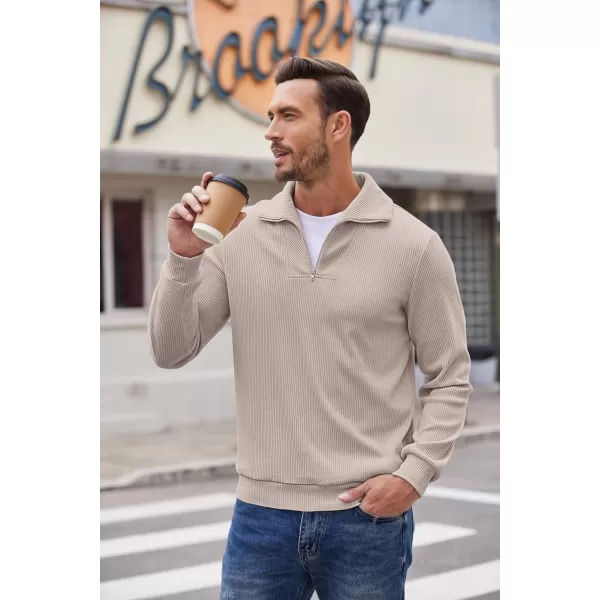 COOFANDY Men's Quarter Zip Up Pullover Slim Fit Mock Neck Long Sleeve Sweaters Casual Corduroy Polo Sweatshirt