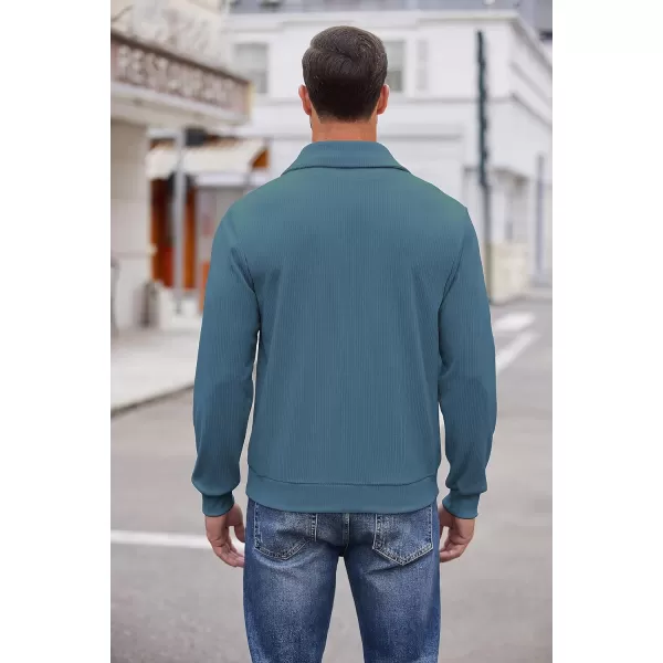 COOFANDY Men's Quarter Zip Up Pullover Slim Fit Mock Neck Long Sleeve Sweaters Casual Corduroy Polo Sweatshirt