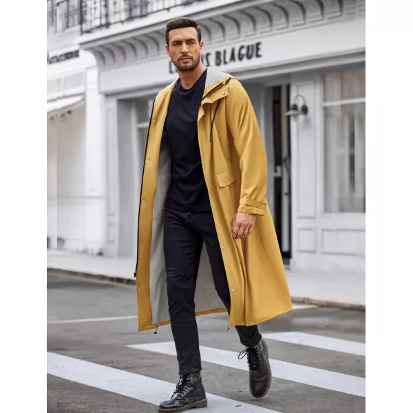 COOFANDY Men's Rain Jacket with Hood Waterproof Lightweight Active Long Raincoat
