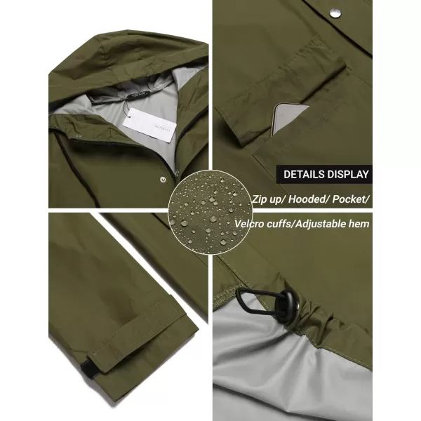 COOFANDY Men's Rain Jacket with Hood Waterproof Lightweight Active Long Raincoat
