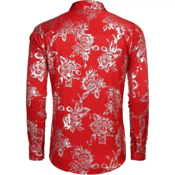 COOFANDY Men's Rose Shiny Shirt Luxury Flowered Printed Button Down Shirt)