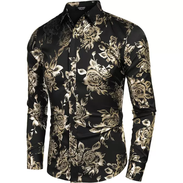 COOFANDY Men's Rose Shiny Shirt Luxury Flowered Printed Button Down Shirt)