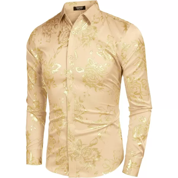 COOFANDY Men's Rose Shiny Shirt Luxury Flowered Printed Button Down Shirt)