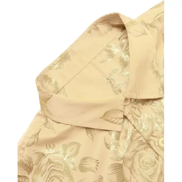 COOFANDY Men's Rose Shiny Shirt Luxury Flowered Printed Button Down Shirt)
