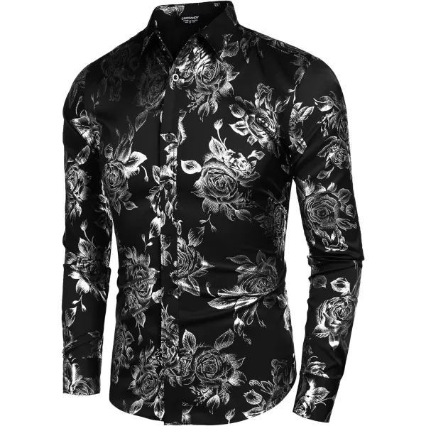COOFANDY Men's Rose Shiny Shirt Luxury Flowered Printed Button Down Shirt)