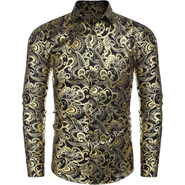 COOFANDY Men's Rose Shiny Shirt Luxury Flowered Printed Button Down Shirt)