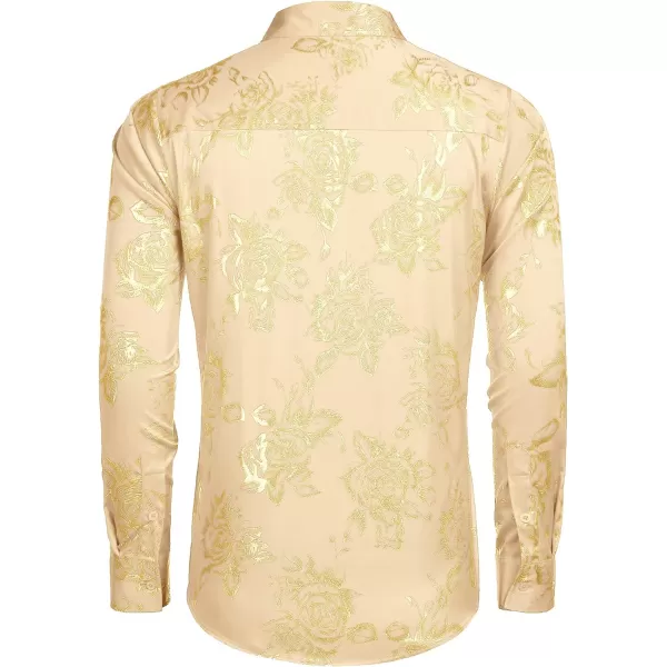 COOFANDY Men's Rose Shiny Shirt Luxury Flowered Printed Button Down Shirt)