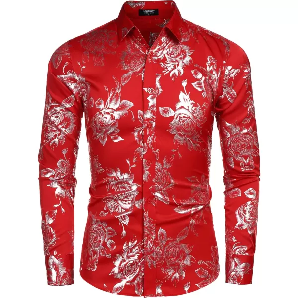 COOFANDY Men's Rose Shiny Shirt Luxury Flowered Printed Button Down Shirt)