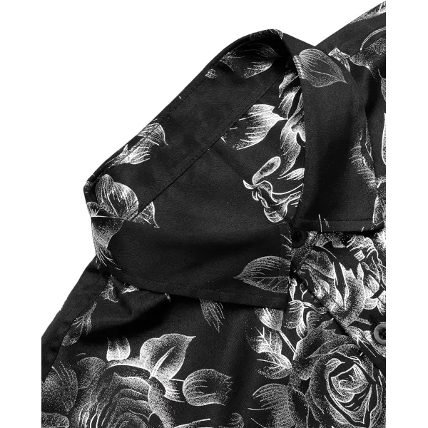 COOFANDY Men's Rose Shiny Shirt Luxury Flowered Printed Button Down Shirt)