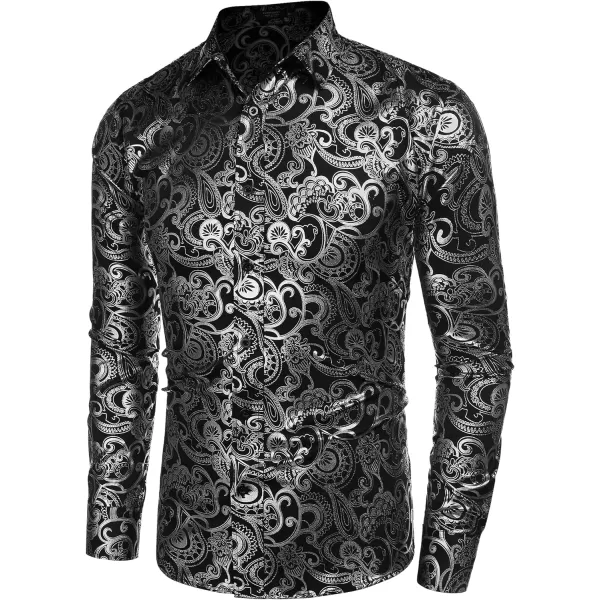 COOFANDY Men's Rose Shiny Shirt Luxury Flowered Printed Button Down Shirt)