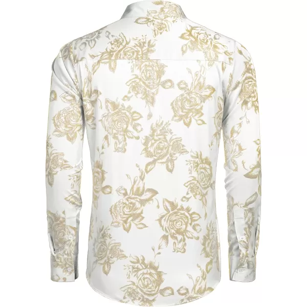 COOFANDY Men's Rose Shiny Shirt Luxury Flowered Printed Button Down Shirt)