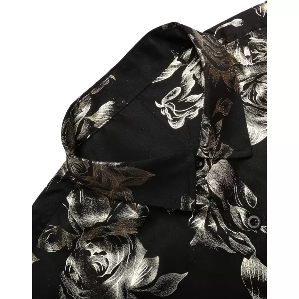 COOFANDY Men's Rose Shiny Shirt Luxury Flowered Printed Button Down Shirt)