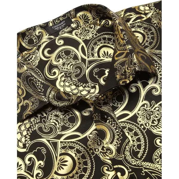 COOFANDY Men's Rose Shiny Shirt Luxury Flowered Printed Button Down Shirt)