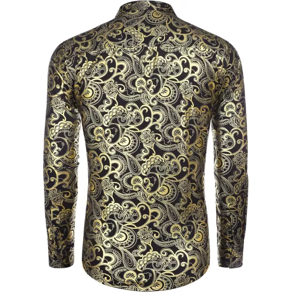 COOFANDY Men's Rose Shiny Shirt Luxury Flowered Printed Button Down Shirt)