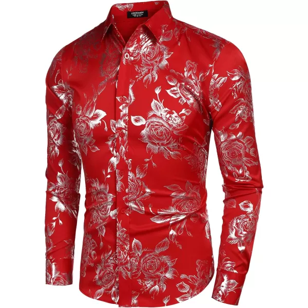 COOFANDY Men's Rose Shiny Shirt Luxury Flowered Printed Button Down Shirt)