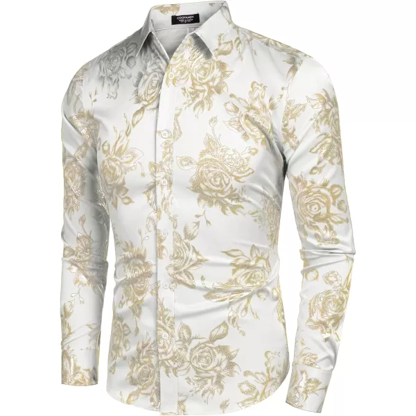 COOFANDY Men's Rose Shiny Shirt Luxury Flowered Printed Button Down Shirt)