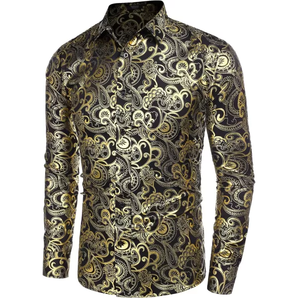 COOFANDY Men's Rose Shiny Shirt Luxury Flowered Printed Button Down Shirt)