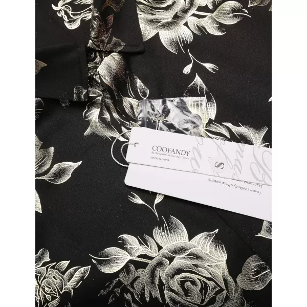 COOFANDY Men's Rose Shiny Shirt Luxury Flowered Printed Button Down Shirt)
