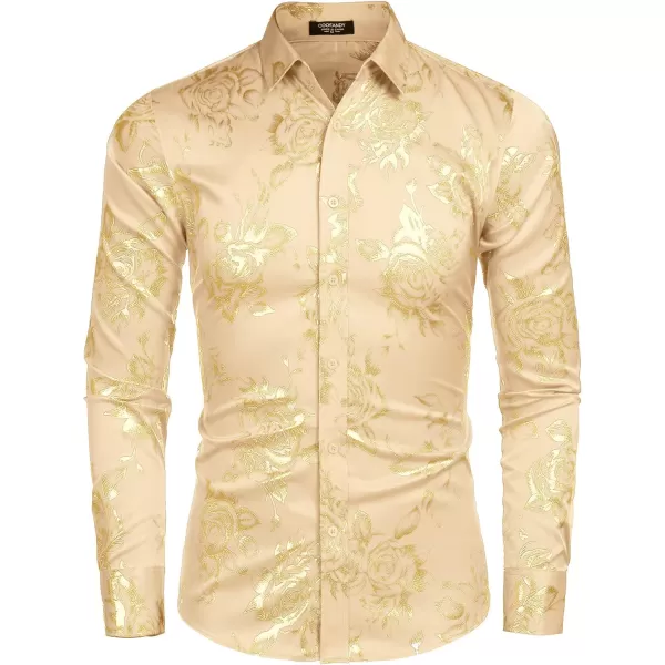 COOFANDY Men's Rose Shiny Shirt Luxury Flowered Printed Button Down Shirt)