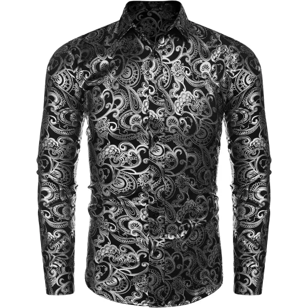 COOFANDY Men's Rose Shiny Shirt Luxury Flowered Printed Button Down Shirt)
