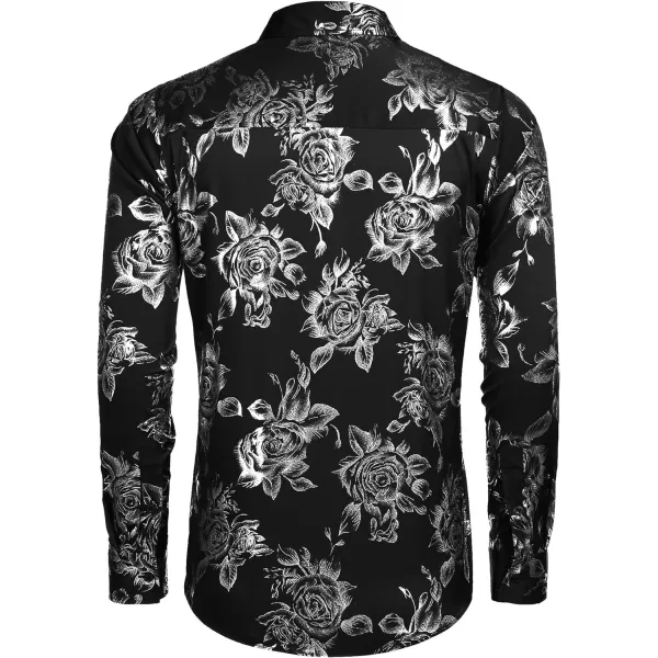 COOFANDY Men's Rose Shiny Shirt Luxury Flowered Printed Button Down Shirt)