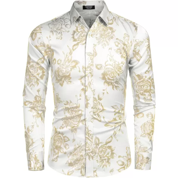 COOFANDY Men's Rose Shiny Shirt Luxury Flowered Printed Button Down Shirt)