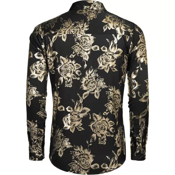 COOFANDY Men's Rose Shiny Shirt Luxury Flowered Printed Button Down Shirt)
