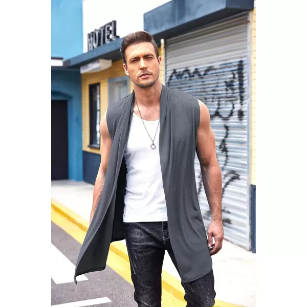COOFANDY Men's Ruffle Shawl Collar Cardigan Sleeveless Open Front Vest Lightweight Long Length Drape Cape