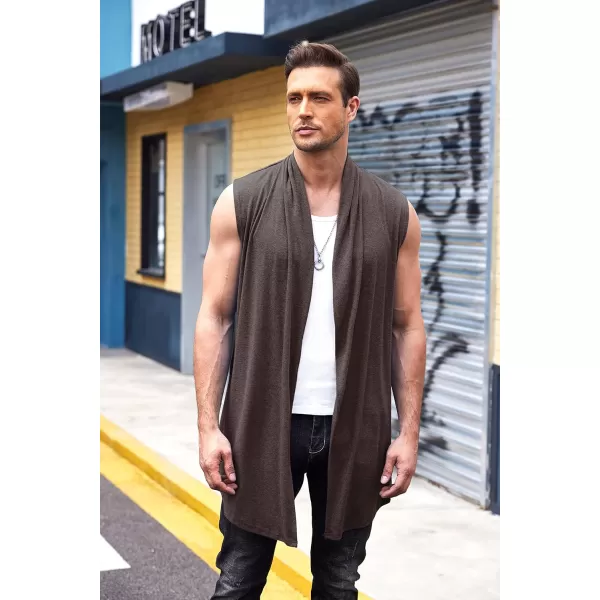 COOFANDY Men's Ruffle Shawl Collar Cardigan Sleeveless Open Front Vest Lightweight Long Length Drape Cape